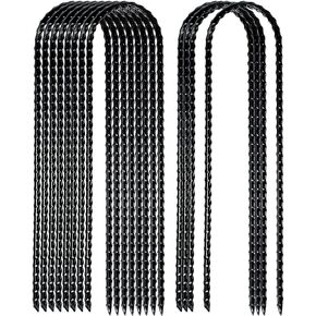 Nigh Coated Rebar Trampoline Wind Stakes Set of 12 Safety Ground Anchors Stakes Extra Heavy Duty Metal Landscape Staples 10 Inches Long (Black)
