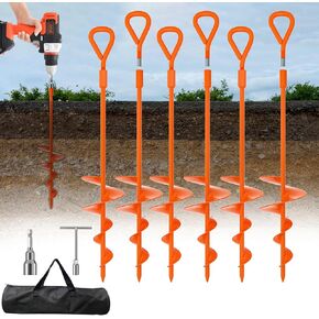 Phopich 18" Long Ground Anchor, Heavy Duty Earth Anchors 18 inch Ground Anchors Screw in Kit with T-Handle Hex Wrench for Camping Tent, Swing Sets, Securing Animals, Sheds, Trampoline(4 Pcs) (Orange)
