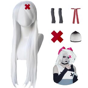 Pink Wig with Bangs12inch 2 Removable Ponytail Wigs with 2 Bow Hair Clips Pink Short Straight Cosplay Wig for Women Girl Pink with Wig Cap