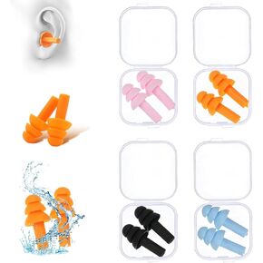 Reusable Silicone Sleeping Earplugs - Four Individual Packs, Waterproof, Durable, Effective Noise Reduction, Ideal for Swimming, Traveling, Studying and Sleeping