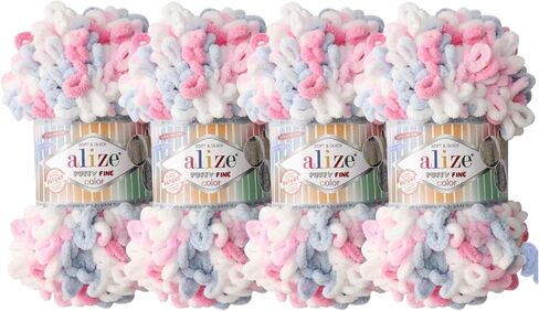 Alize Puffy Fine Color Baby Blanket Small Loop 100% Micropolyester Soft Yarn Lot of 4skn 400gr 64yds (5939) in Saudi Arabia