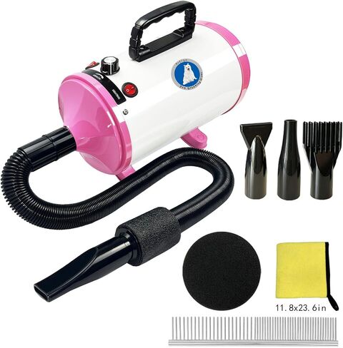High Velocity Professional Dog Pet Grooming Dryer, Pet Grooming Hair Dryer - Dog Hair Dryer with Adjustable Temperature and Speed,with Pet Steel Comb, Pet Towel,Nozzles. (White Purple X1) in Saudi Arabia