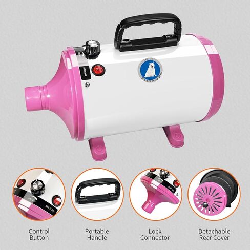 High Velocity Professional Dog Pet Grooming Dryer, Pet Grooming Hair Dryer - Dog Hair Dryer with Adjustable Temperature and Speed,with Pet Steel Comb, Pet Towel,Nozzles. (White Purple X1) in Saudi Arabia