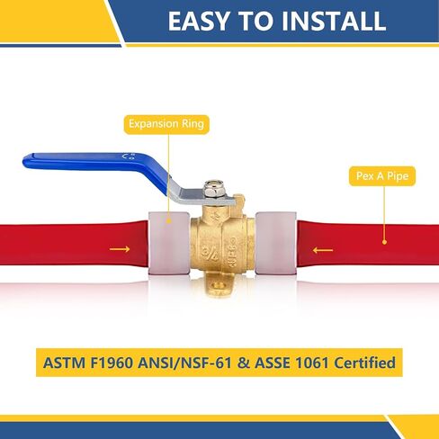 5-Pack GUOFIS 1/2-Inch PEX-A Expansion Ball Valve with Drop Ear, Full Port Shut-off Brass Ball Valves for PEX-A Pipe(ASTM 1960, Blue Handle) in Saudi Arabia