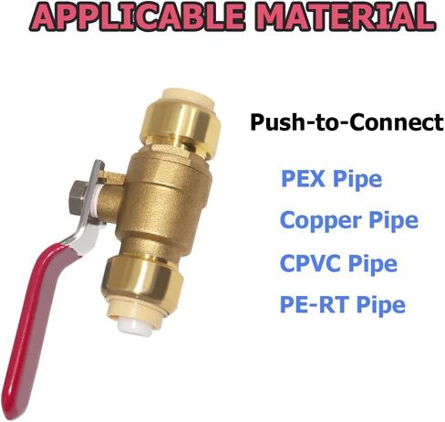 Hooshing 1/2 Inch Push-Fit Full Port Ball Valve Shut Off Water Valve Push-to-Connect, PEX, Copper, CPVC, PE-RT, Soild Brass in Saudi Arabia