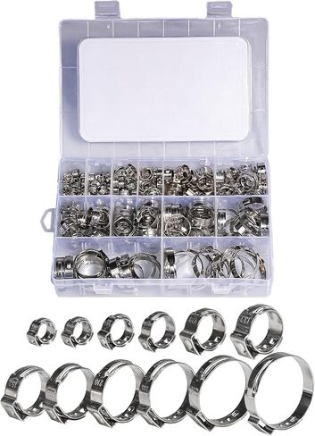 192 Pcs 12 Sizes Goobetter Single Ear Hose Clamps Stainless Steel with Ear Clamps Pincer Set, 5.3-33.1mm Adjustable Hose Clamp Assortment for radiator, Plumbing, Automotive, Washing Machine in Saudi Arabia