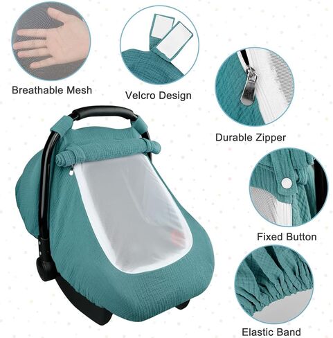 Hooyax Muslin Car Seat Cover Baby, Summer Car Seat Covers for Babies, Infants, and Newborns, Ultra Soft Breathable Universal Fit Stroller Carseat Canopy Covers for Boys Girls (Heart) in Saudi Arabia