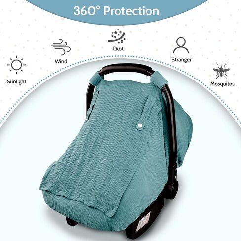 Hooyax Muslin Car Seat Cover Baby, Summer Car Seat Covers for Babies, Infants, and Newborns, Ultra Soft Breathable Universal Fit Stroller Carseat Canopy Covers for Boys Girls (Heart) in Saudi Arabia
