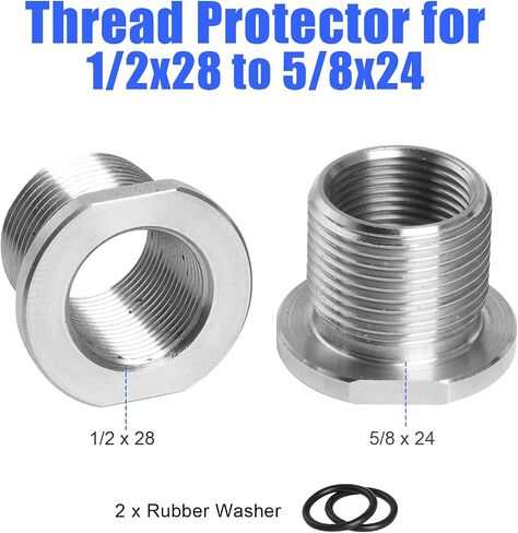 2 Pack Thread Adapters, 1/2x28 to 5/8x24 Thread Protector with Rubber Washer (Silver) in Saudi Arabia