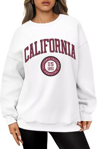 ORANDESIGNE Womens Oversized Letter Print Sweatshirt Fleece Graphic Crewneck Pullover Long Sleeve Casual Sweaters in Saudi Arabia