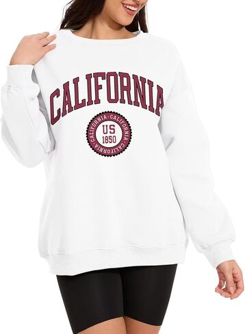 ORANDESIGNE Womens Oversized Letter Print Sweatshirt Fleece Graphic Crewneck Pullover Long Sleeve Casual Sweaters in Saudi Arabia
