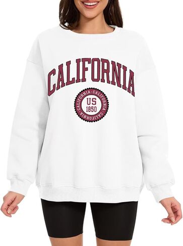 ORANDESIGNE Womens Oversized Letter Print Sweatshirt Fleece Graphic Crewneck Pullover Long Sleeve Casual Sweaters in Saudi Arabia
