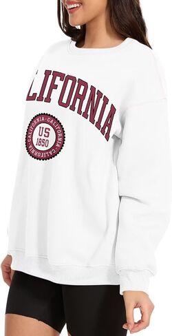 ORANDESIGNE Womens Oversized Letter Print Sweatshirt Fleece Graphic Crewneck Pullover Long Sleeve Casual Sweaters in Saudi Arabia