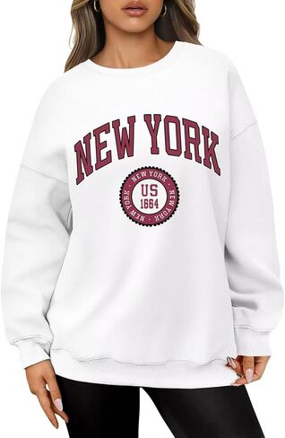 ORANDESIGNE Womens Oversized Letter Print Sweatshirt Fleece Graphic Crewneck Pullover Long Sleeve Casual Sweaters in Saudi Arabia