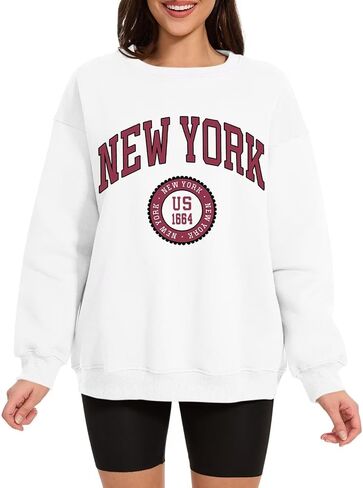 ORANDESIGNE Womens Oversized Letter Print Sweatshirt Fleece Graphic Crewneck Pullover Long Sleeve Casual Sweaters in Saudi Arabia