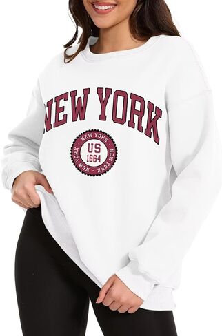 ORANDESIGNE Womens Oversized Letter Print Sweatshirt Fleece Graphic Crewneck Pullover Long Sleeve Casual Sweaters in Saudi Arabia