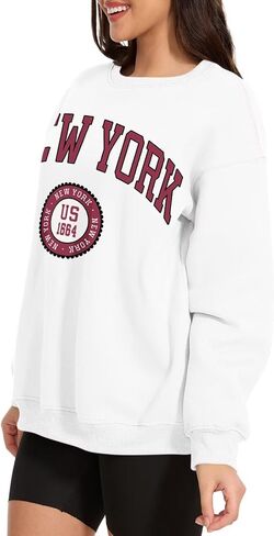 ORANDESIGNE Womens Oversized Letter Print Sweatshirt Fleece Graphic Crewneck Pullover Long Sleeve Casual Sweaters in Saudi Arabia