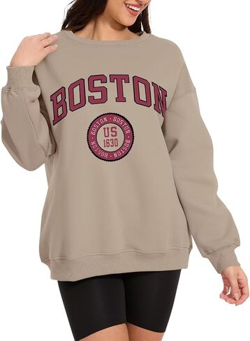 ORANDESIGNE Womens Oversized Letter Print Sweatshirt Fleece Graphic Crewneck Pullover Long Sleeve Casual Sweaters in Saudi Arabia