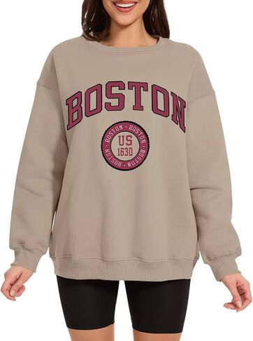 ORANDESIGNE Womens Oversized Letter Print Sweatshirt Fleece Graphic Crewneck Pullover Long Sleeve Casual Sweaters in Saudi Arabia