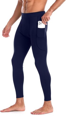 Mens Yoga Compression Pants - Athletic Leggings with Pockets Running Workout Basketball Base Layer Tights Quick Dry in Saudi Arabia