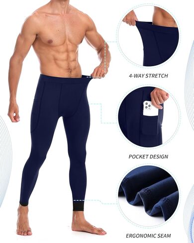 Mens Yoga Compression Pants - Athletic Leggings with Pockets Running Workout Basketball Base Layer Tights Quick Dry in Saudi Arabia