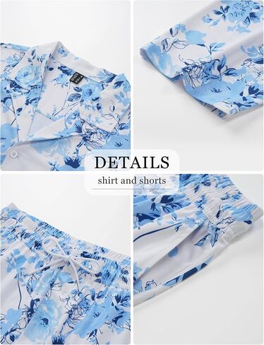 CRYSULLY Men's 2 Piece Outfits Summer Beach Short Sleeve Shirts and Shorts Button Down Hawaiian Printed Sets with Pockets in Kuwait