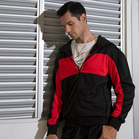 Men's Hooded Athletic Tracksuit Sweatsuit Long Sleeve Full-Zip Jogging Sweatpants 2 Piece Patchwork Sportsuits in Kuwait