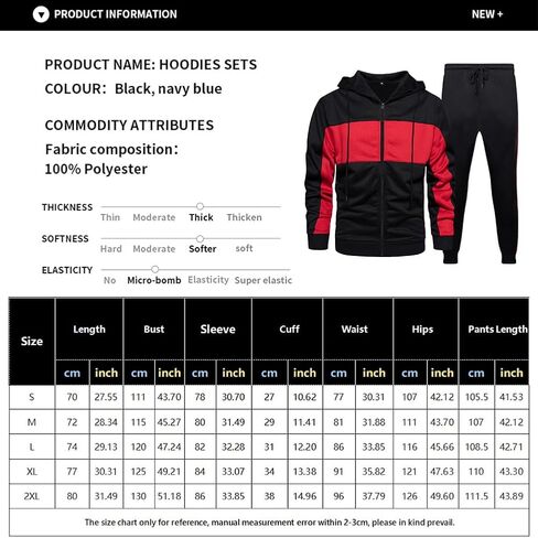 Men's Hooded Athletic Tracksuit Sweatsuit Long Sleeve Full-Zip Jogging Sweatpants 2 Piece Patchwork Sportsuits in Kuwait