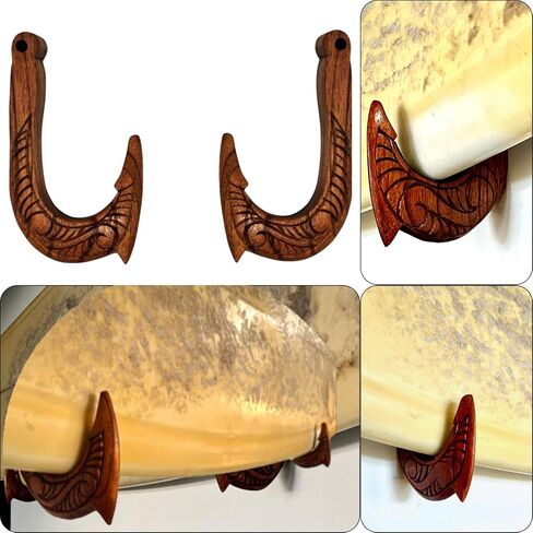 Surfboard Wall Mount | Surfboard Wall Rack | Horizontal Wooden Surfboard Rack | Hawaiian hooks shape with Hawaiian tribal carvings| Display your surfboard in a unique and classy way! in Saudi Arabia
