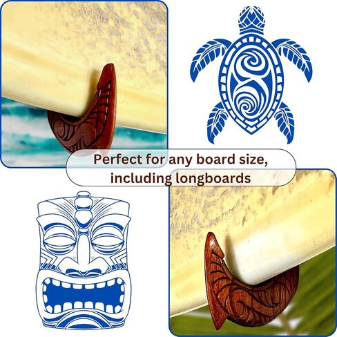 Surfboard Wall Mount | Surfboard Wall Rack | Horizontal Wooden Surfboard Rack | Hawaiian hooks shape with Hawaiian tribal carvings| Display your surfboard in a unique and classy way! in Saudi Arabia