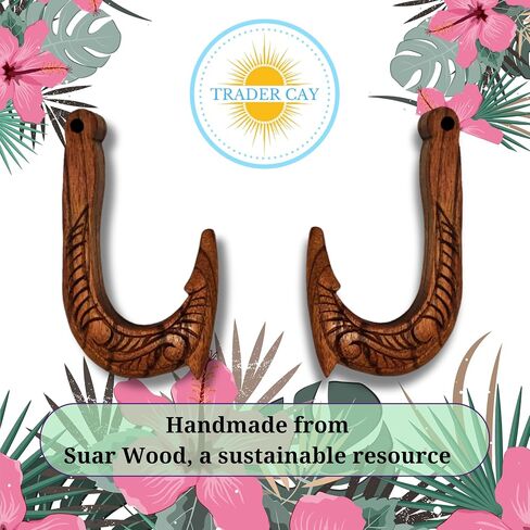 Surfboard Wall Mount | Surfboard Wall Rack | Horizontal Wooden Surfboard Rack | Hawaiian hooks shape with Hawaiian tribal carvings| Display your surfboard in a unique and classy way! in Saudi Arabia