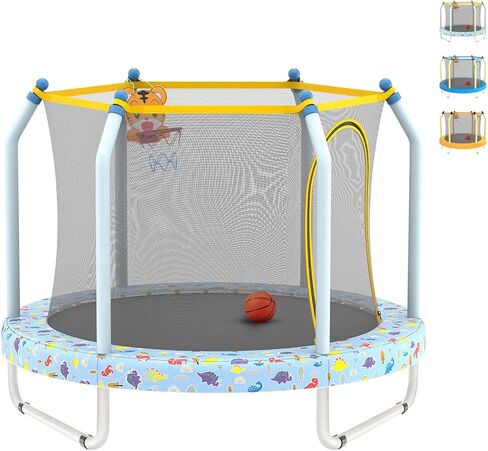 55" Trampoline for Kids with Basketball Hoop, Toddler Trampoline with Net, 4.5 FT Kids Trampoline Indoor & Outdoor, Double-Sided Zipper and Safety Jumping Pad in Saudi Arabia
