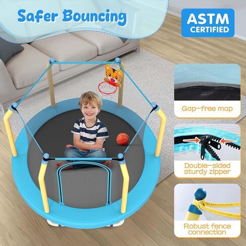ترامبولين مقاس 55 بوصة للأطفال مع طوق كرة السلة، ترامبولين للأطفال الصغار مع شبكة، ترامبولين للأطفال بطول 4.5 أقدام للاستخدام الداخلي والخارجي، سحاب مزدوج الجوانب ووسادة قفز آمنة in Kuwait