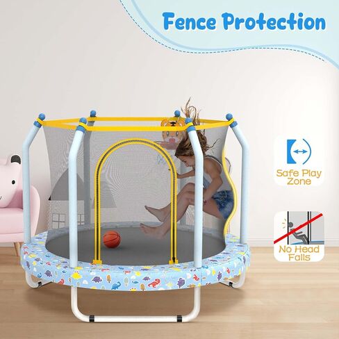 55" Trampoline for Kids with Basketball Hoop, Toddler Trampoline with Net, 4.5 FT Kids Trampoline Indoor & Outdoor, Double-Sided Zipper and Safety Jumping Pad in Saudi Arabia