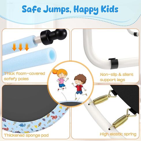 55" Trampoline for Kids with Basketball Hoop, Toddler Trampoline with Net, 4.5 FT Kids Trampoline Indoor & Outdoor, Double-Sided Zipper and Safety Jumping Pad in Saudi Arabia