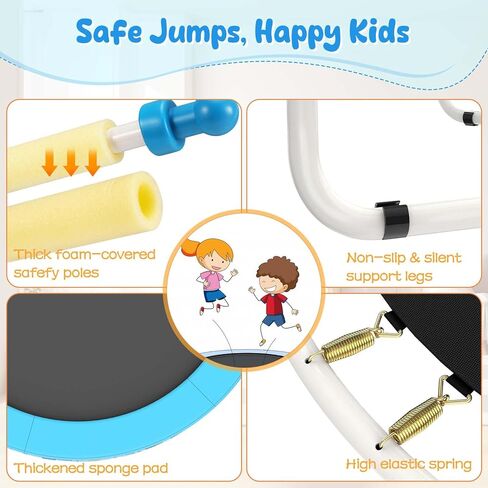 ترامبولين مقاس 55 بوصة للأطفال مع طوق كرة السلة، ترامبولين للأطفال الصغار مع شبكة، ترامبولين للأطفال بطول 4.5 أقدام للاستخدام الداخلي والخارجي، سحاب مزدوج الجوانب ووسادة قفز آمنة in Kuwait