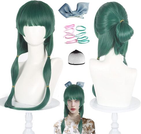 Pink Wig with Bangs12inch 2 Removable Ponytail Wigs with 2 Bow Hair Clips Pink Short Straight Cosplay Wig for Women Girl Pink with Wig Cap in Saudi Arabia