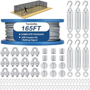 Tandefio Batting Cage Netting Wire Tension Kit Cable Kit Batting Cage Suspension Kits Net Hanging Kits Ideal for Baseball and Softball Batting Cage Net Hitting Tunnels DIY Batting Cages