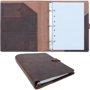 Fan&Ran 2024-2025 Leather Planner 5.5"x8.5" with 3-Ring Leather Binder, June 2024 to July 2025 Weekly & Monthly Pages, Interior Pockets, Refillable