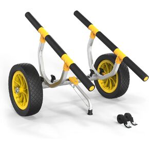 Bonnlo Kayak Cart, Heavy Duty Universal Kayak Trailer Adjustable Width 6.3"-18.7" Canoe Cart Dolly with 12" Flat-Free Kayak Wheels and Kickstand, 450 Lb Weight Capacity Kayak Trolley Transport