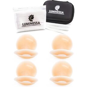 4 Pairs of Beige Silicone Reusable Nipple Covers Pasties + Free Double Sided Tapes for Clothes | Adhesive | Waterproof | Invisible - Luminessa