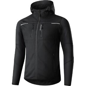 INBIKE Hooded Cycling Bike Jacket Men Running Biking Windbreaker Reflective Windproof Thermal Fleece Lined Bicycle Coat