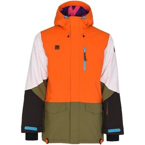 OOSC Yeh Man Snowboard & Ski Jacket Men | Orange, Khaki & White Jacket | Waterproof & Breathable, Insulated | Recycled Nylon