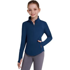 Girls Fleece Long Sleeve Shirts Half Zip Water Resistant Fall Jacket Athletic Horse Riding Sweatshirts w Pockets