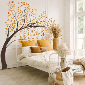 4 Sheets Green Tree Wall Decals Big Tree Wall Stickers Large DIY Peel and Stick Flying Leaves Wall Decor for Kids Bedroom Living Room Nursery Rooms TV Sofa Background Decoration
