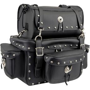 Milwaukee Leather MP8100S Black PVC 2-Piece Studded Touring Pack Sissy Bar Bag - One Size (MP8100S-BLK-PCS)