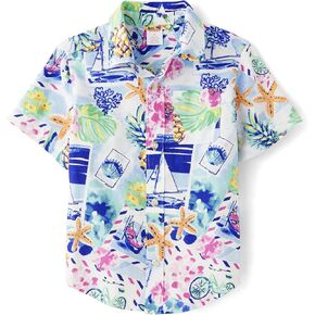 Gymboree,Boys,and Toddler Short Sleeve Button Up Dress Shirt,Blue Fish Multi,4T