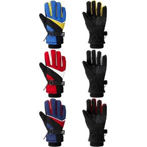 SATINIOR 3 Pairs Kids Snow Gloves Kids Winter Gloves Waterproof Warm Ski Gloves Windproof Adjustable Non-Slip Kids Gloves Mittens for Children Boys Girls Cold Weather