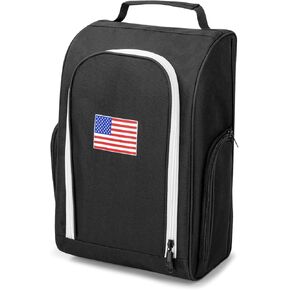 Golf Shoe Bag, Zipper Sports Shoe Strap Bag with 3 Pocket for Golf Accessories, Golf Shoes Bag Storage with Mesh Ventilation and Carry Handle, Golf Gifts for Men Women(black)