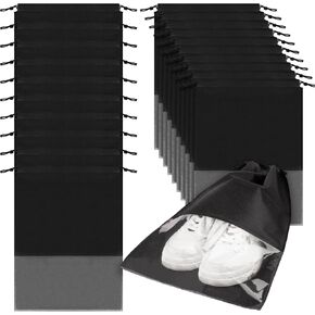 20PCS Shoe Bags for Travel - Travel Shoe Bags for Storage Packing in Suitcase Portable Shoe Covers Organizer Clear Drawstring Shoe Bags for Traveling, 12.6" X 17.3", Black